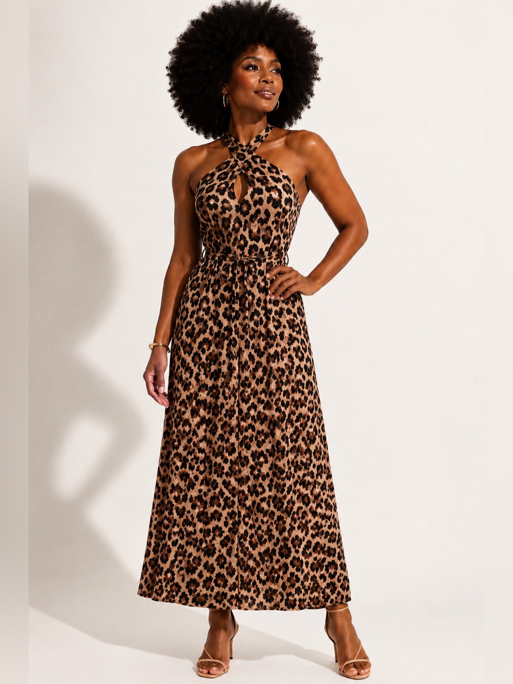 Loft Leopard Print Halter Maxi Dress Animal Print Tie Waist Sp Nwot